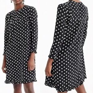 J. Crew Black and White Star Long Sleeve Midi Dress  100% Silk